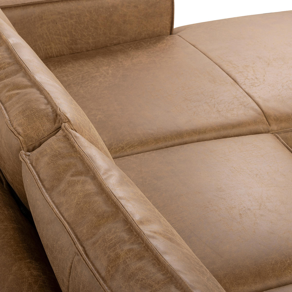 ECKSOFA Beige Echtleder Lederlook Bettkasten, Schlaffunktion, Rücken echt  - Beige/Schwarz, Design, Leder/Textil (166/238cm) - Livetastic