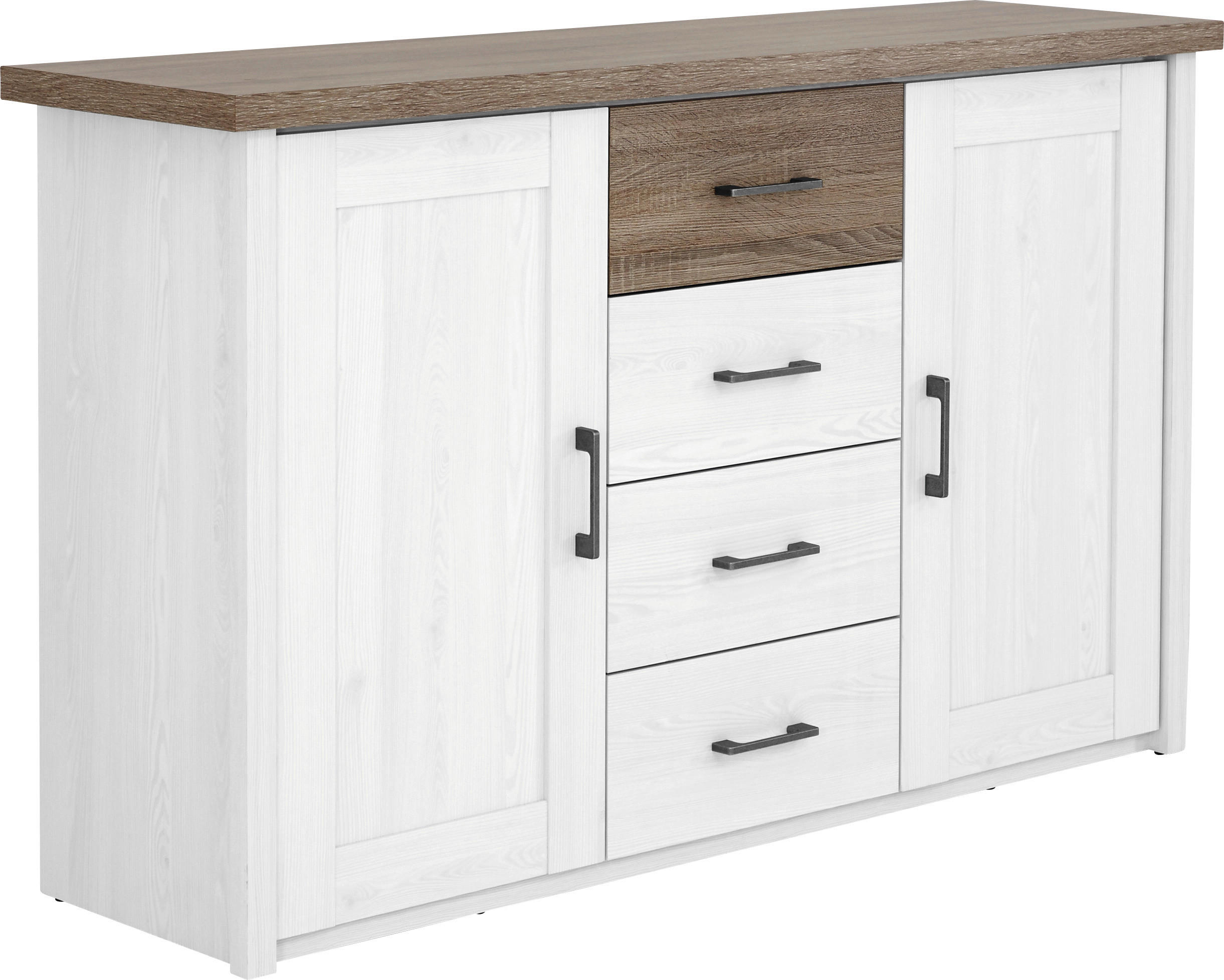 ŠIROKÁ KOMODA, bílá, barvy dubu, 150/90/42 cm - bílá/barvy dubu, Lifestyle, kov/kompozitní dřevo (150/90/42cm) - Carryhome