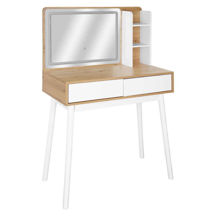 SCHMINKTISCH 80/40/129 cm, Weiß, Eiche Artisan  - Weiß/Eiche Artisan, Trend, Glas/Holz (80/40/129cm) - Xora