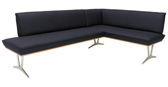 ECKBANK 197/152 cm  in Schwarz  - Edelstahlfarben/Beige, Design, Leder/Holz (197/152cm) - Ambiente