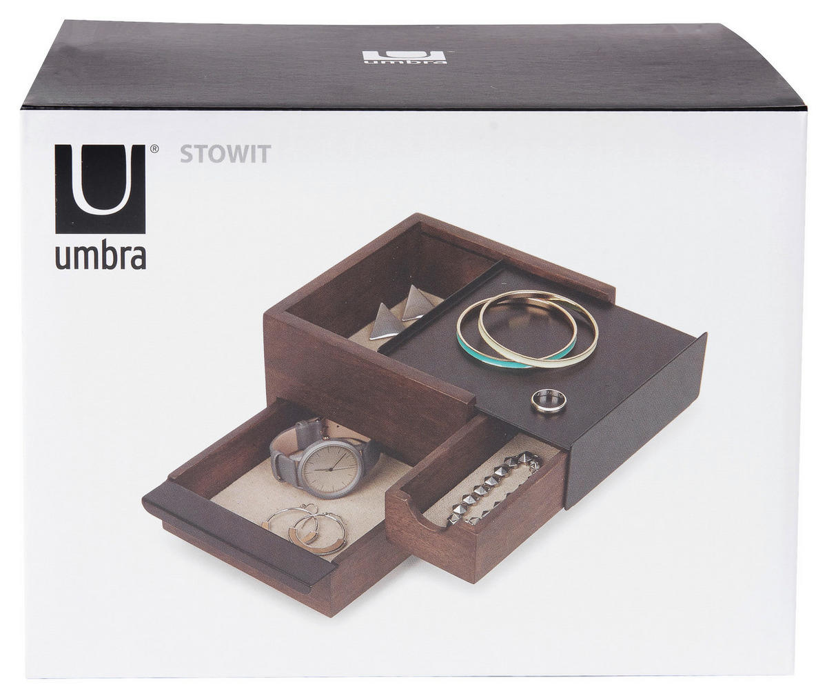 SCHMUCKBOX - Walnussfarben/Schwarz, Design, Holz/Metall (17/11,2/15,2cm) - Umbra