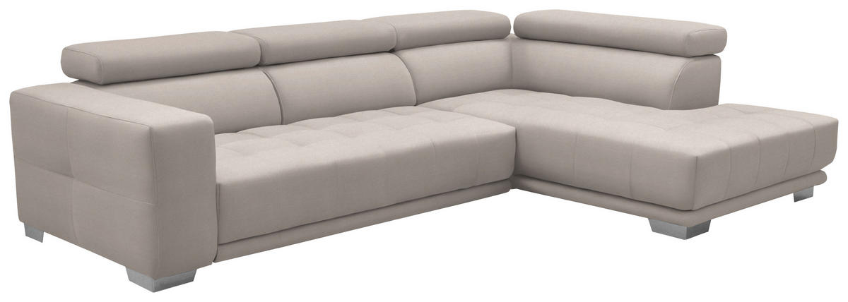ECKSOFA Mikrofaser Ecru  - Chromfarben/Ecru, Design, Textil/Metall (301/207cm) - Xora
