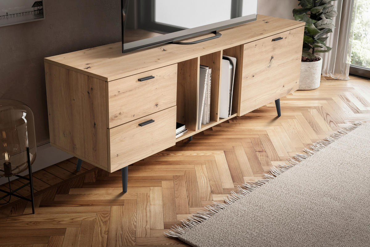 NÍZKA KOMODA, farba duba, 150/55/40 cm - čierna/farba duba, Design, kov/kompozitné drevo (150/55/40cm) - Livetastic