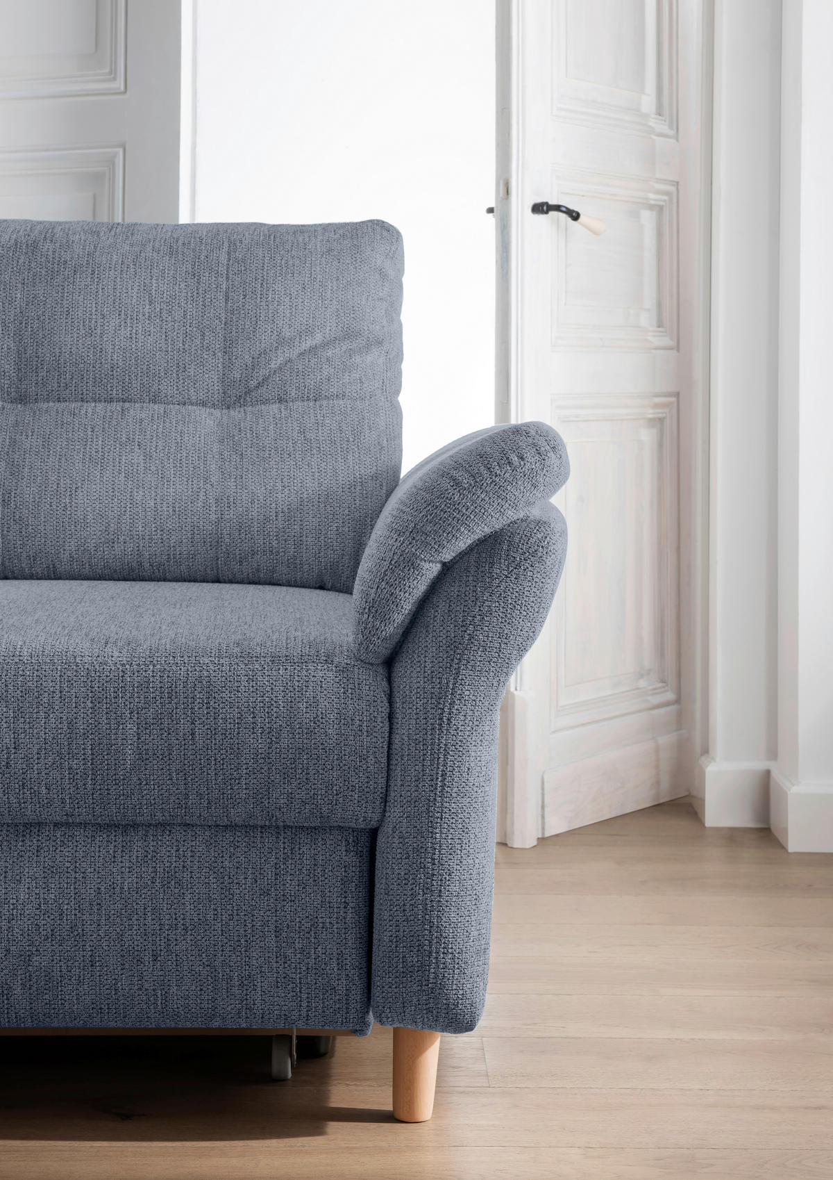 ECKSOFA in Chenille Hellblau  - Naturfarben/Hellblau, Modern, Holz/Textil (206/264cm) - Livetastic
