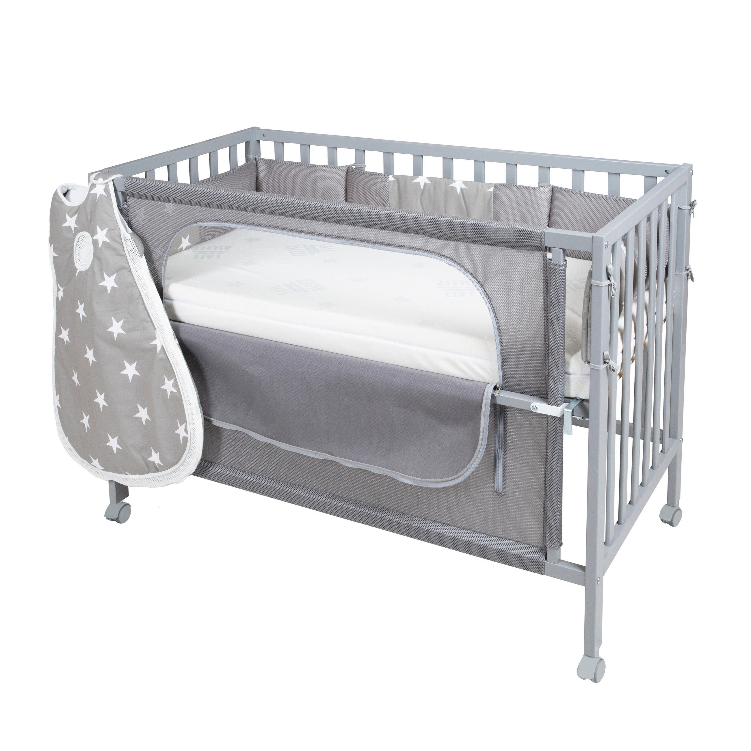 BEISTELLBETT roba Little Stars - Taupe/Grau, Basics, Holzwerkstoff/Textil (66/79,5/126cm) - Roba