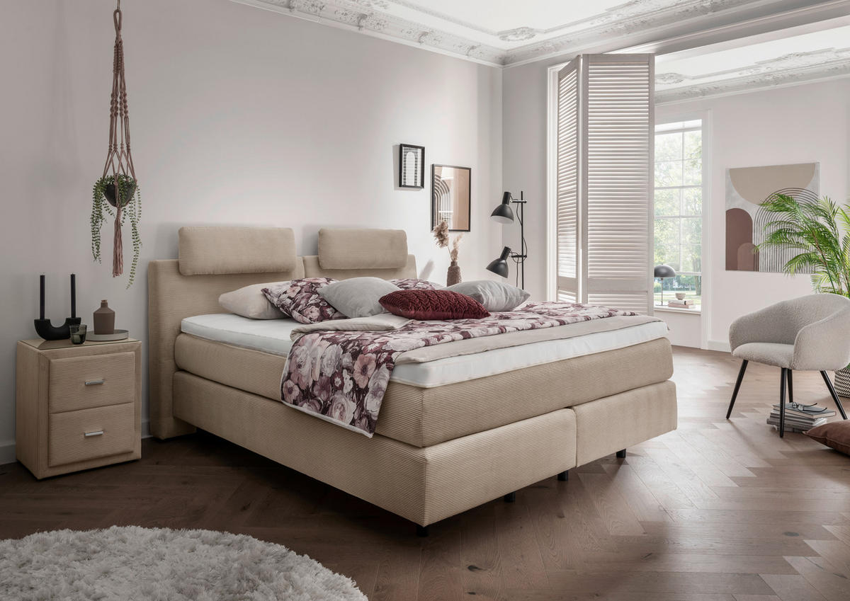 BOXSPRINGBETT 180/200 cm  in Graubraun  - Graubraun/Schwarz, Modern, Kunststoff/Textil (180/200cm) - Beldomo - Sleep