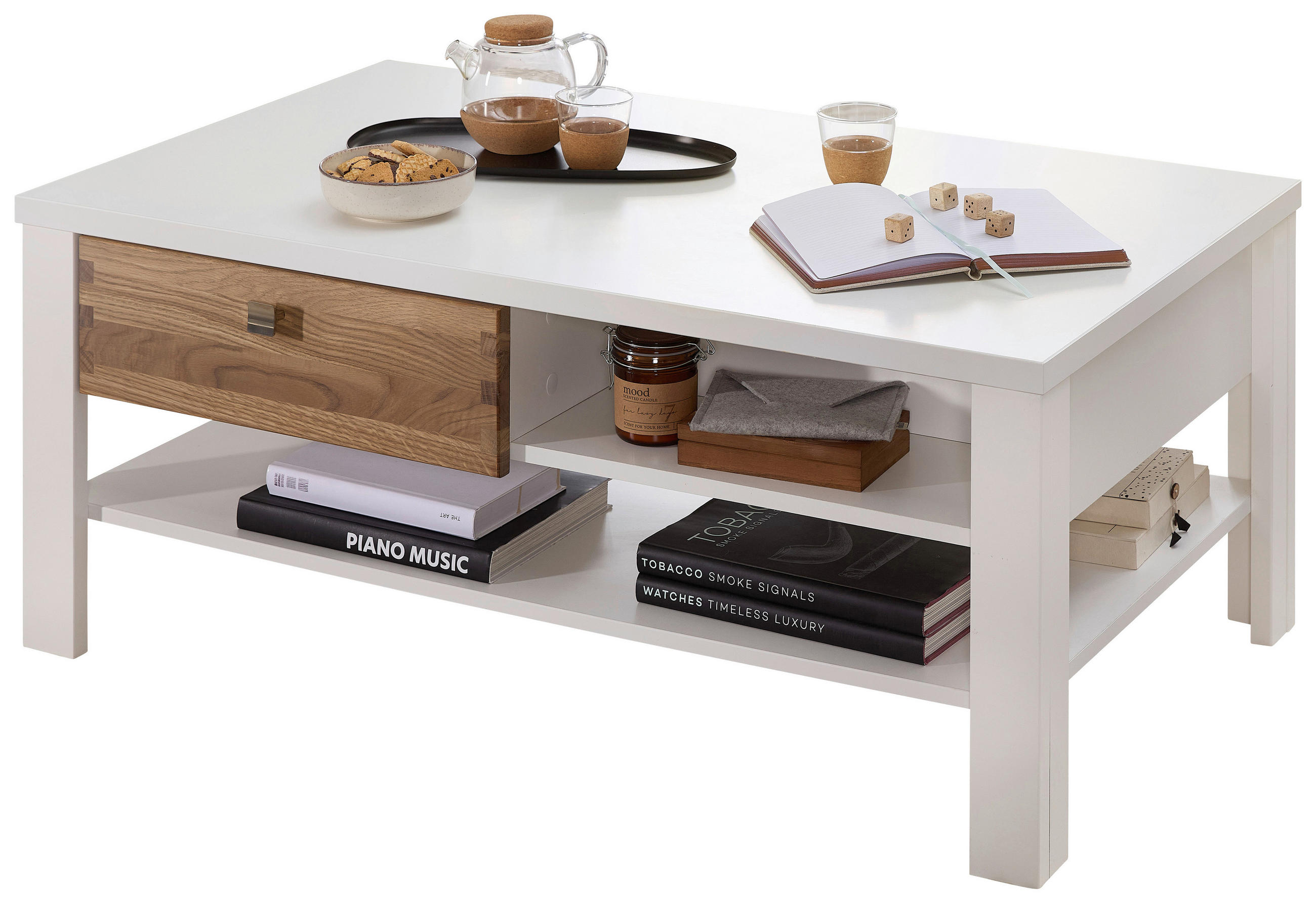 KLUBSKA MIZA, 110/45/65 cm  - barve hrasta/bela, Moderno, kovina/leseni material (110/45/65cm) - Hom`in