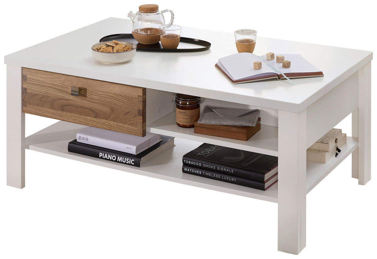 KLUBSKA MIZA, 110/45/65 cm  - barve hrasta/bela, Moderno, kovina/leseni material (110/45/65cm) - Hom`in