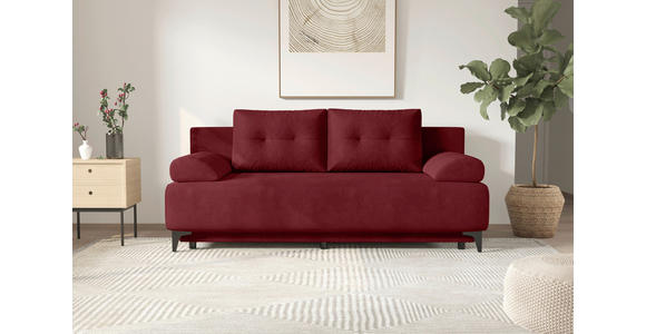 SCHLAFSOFA  mit Liegefunktion Velours Weinrot  - Weinrot/Schwarz, KONVENTIONELL, Textil/Metall (200/98/90cm) - Carryhome