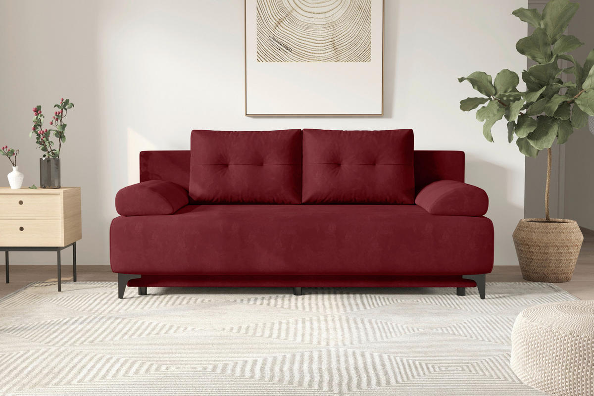 SCHLAFSOFA  mit Liegefunktion Velours Weinrot  - Weinrot/Schwarz, KONVENTIONELL, Textil/Metall (200/98/90cm) - Carryhome