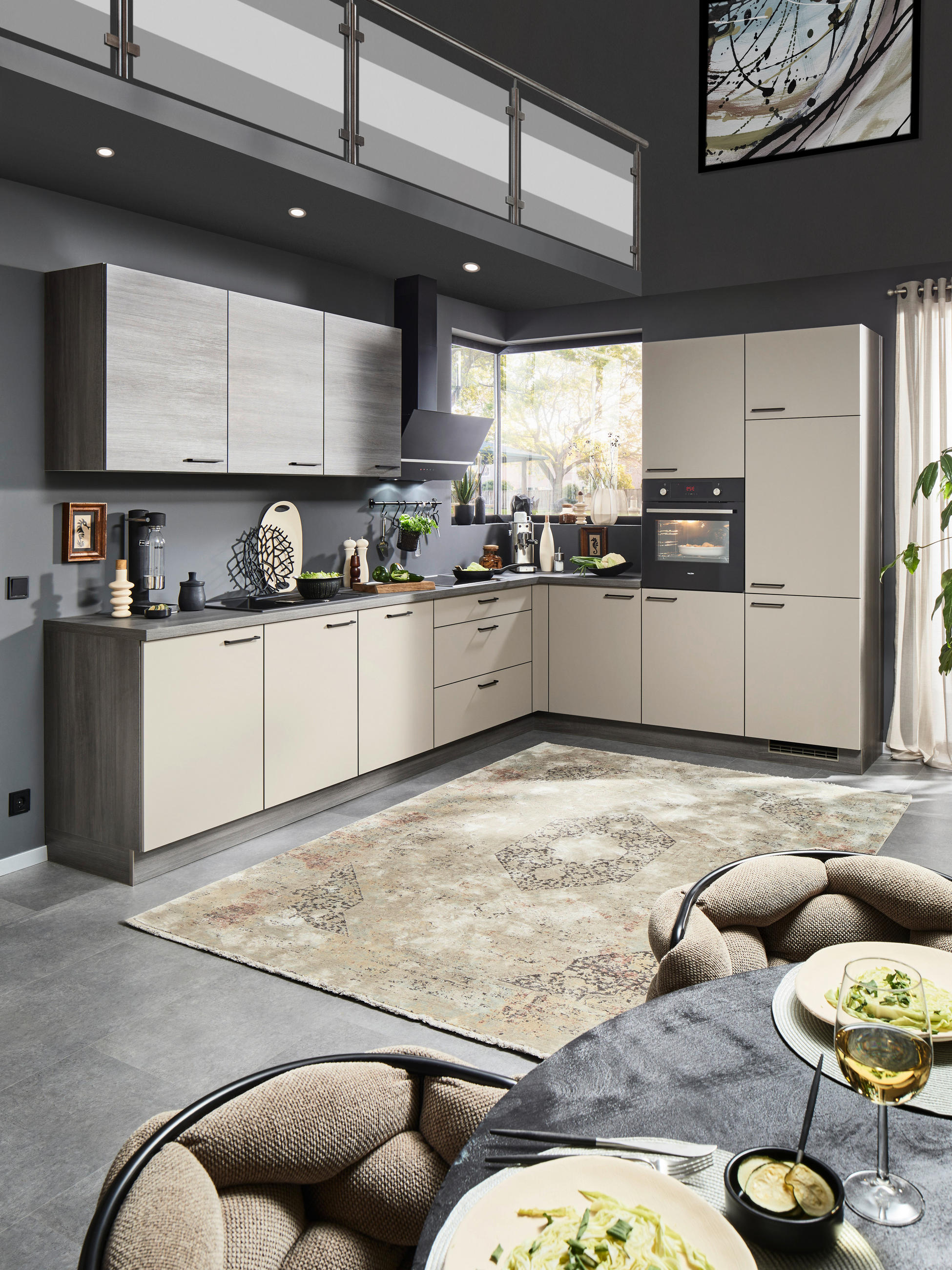 KÜCHENLEERBLOCK  345/245 cm  in Creme, Eiche grau  - Eiche grau/Creme, MODERN, Holzwerkstoff/Metall (345/245cm) - Welnova