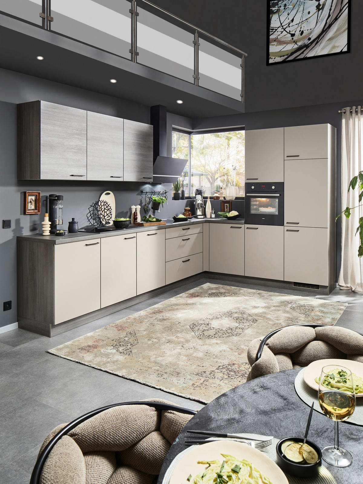 KÜCHENLEERBLOCK  345/245 cm  in Creme, Eiche grau  - Eiche grau/Creme, MODERN, Holzwerkstoff/Metall (345/245cm) - Welnova