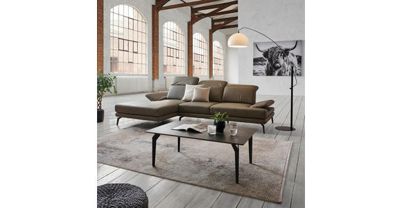 ECKSOFA in Echtleder Graubraun  - Graubraun/Schwarz, Design, Leder/Metall (288/184cm) - Novel