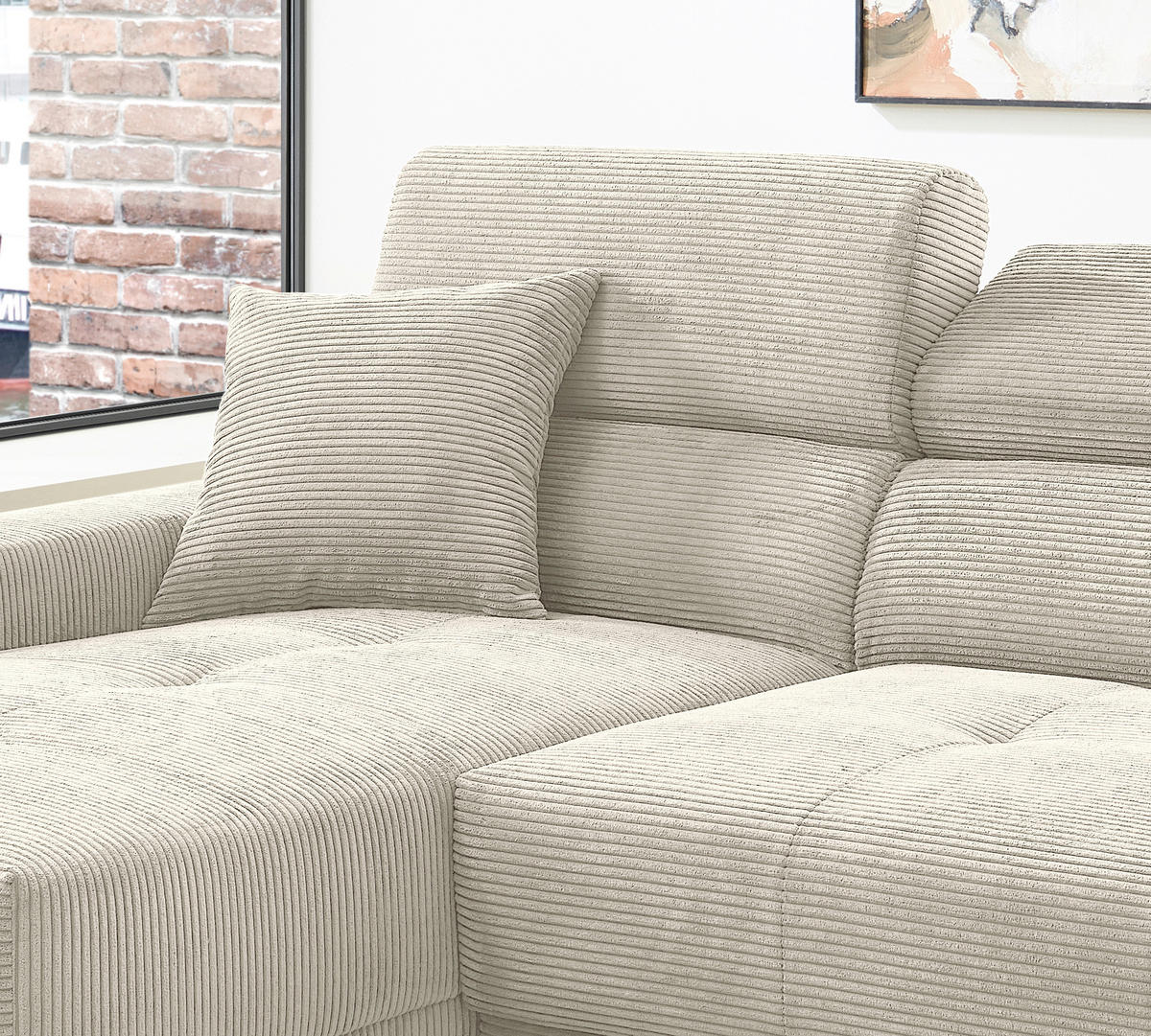 ECKSOFA Cord Beige  - Beige/Schwarz, Basics, Textil/Metall (183/250cm) - Livetastic