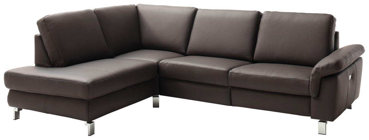 ECKSOFA in Echtleder Braun  - Chromfarben/Braun, Design, Leder/Metall (200/271cm) - Pure Home Lifestyle