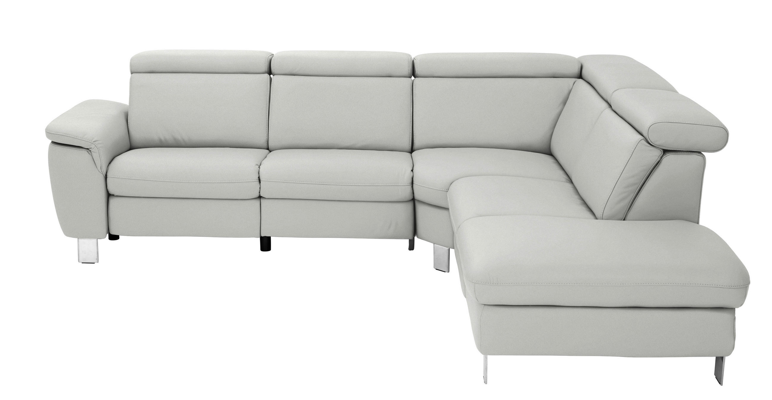 ECKSOFA in Echtleder Hellgrau  - Hellgrau/Alufarben, Design, Leder/Metall (271/239cm) - Cantus