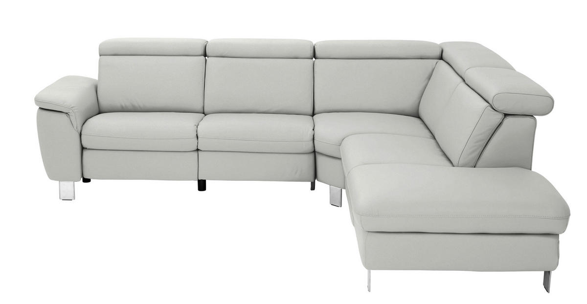 ECKSOFA in Echtleder Hellgrau  - Hellgrau/Alufarben, Design, Leder/Metall (271/239cm) - Cantus