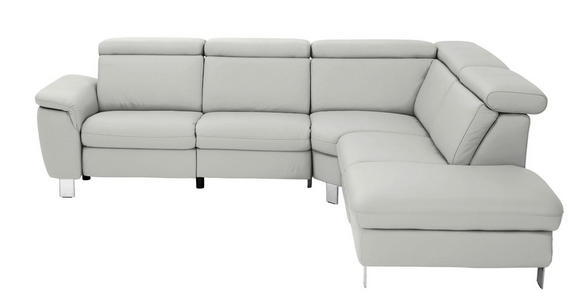 ECKSOFA in Echtleder Hellgrau  - Hellgrau/Alufarben, Design, Leder/Metall (271/242cm) - Cantus