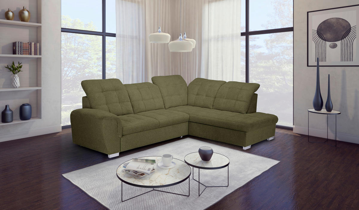 ECKSOFA Olivgrün Chenille  - Chromfarben/Olivgrün, KONVENTIONELL, Kunststoff/Textil (260/205cm) - Carryhome