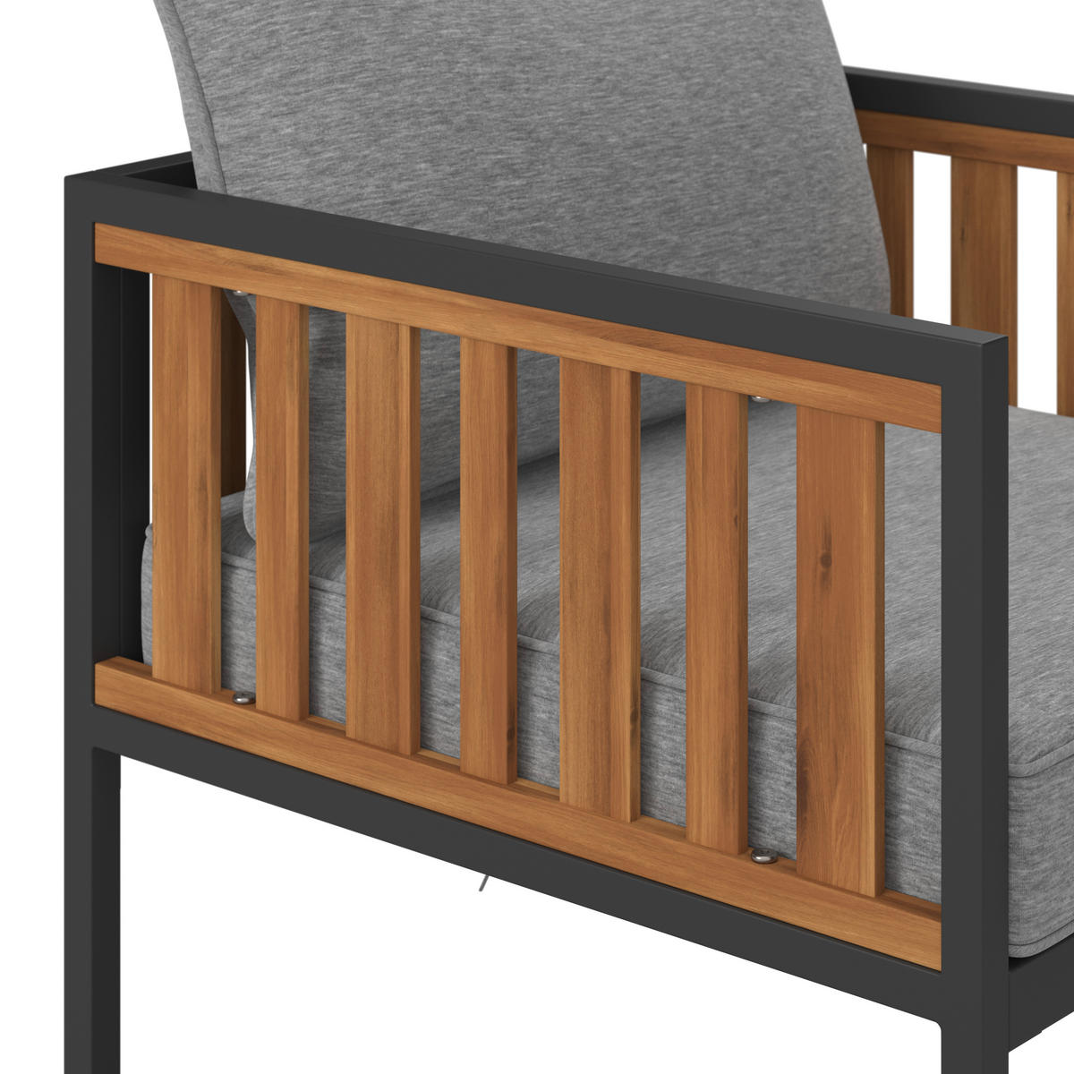 LOUNGEGARNITUR   Akazie massiv Eisen  - Schwarz/Akaziefarben, MODERN, Holz/Textil - Beldano