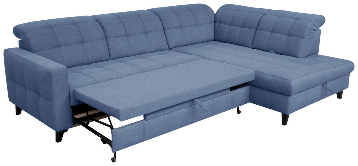 ECKSOFA in Webstoff Blau  - Blau/Schwarz, Design, Holz/Textil (297/216cm) - Xora