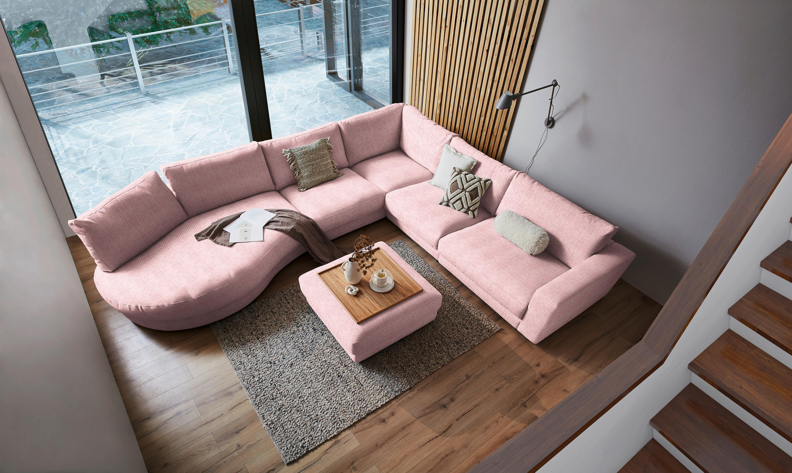 ECKSOFA in Chenille, Cord Rosa  - Schwarz/Rosa, Design, Kunststoff/Textil (425/365cm) - Lomoco