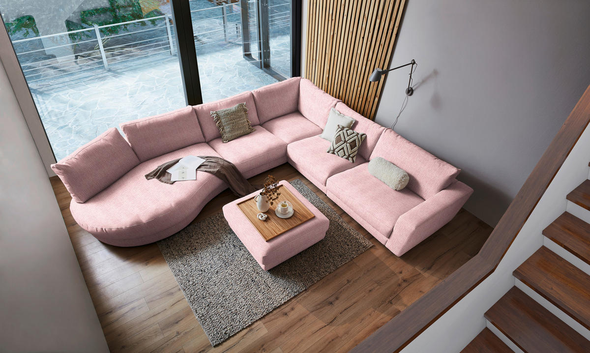 ECKSOFA in Chenille, Cord Rosa  - Schwarz/Rosa, Design, Kunststoff/Textil (425/365cm) - Lomoco
