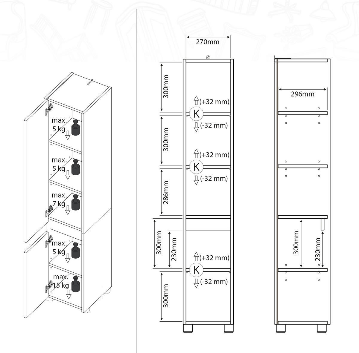 HOCHSCHRANK 30/165/33 cm  - Honigeiche/Silberfarben, Trend, Holzwerkstoff/Kunststoff (30/165/33cm) - MID.YOU
