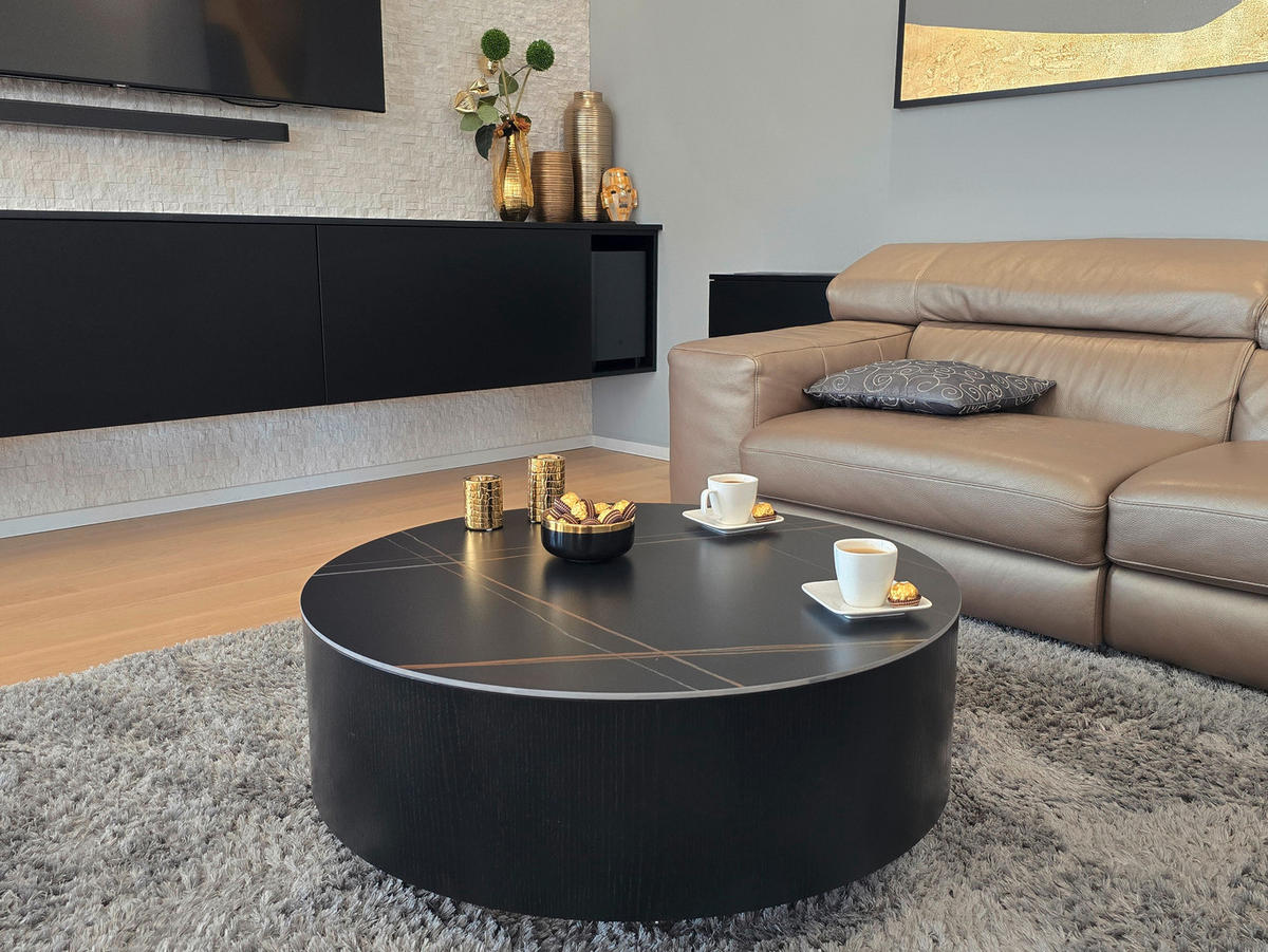 COUCHTISCH in Metall, Stein, Holzwerkstoff 90/90/36 cm  - Goldfarben/Schwarz, Design, Holzwerkstoff/Stein (90/90/36cm) - Modante
