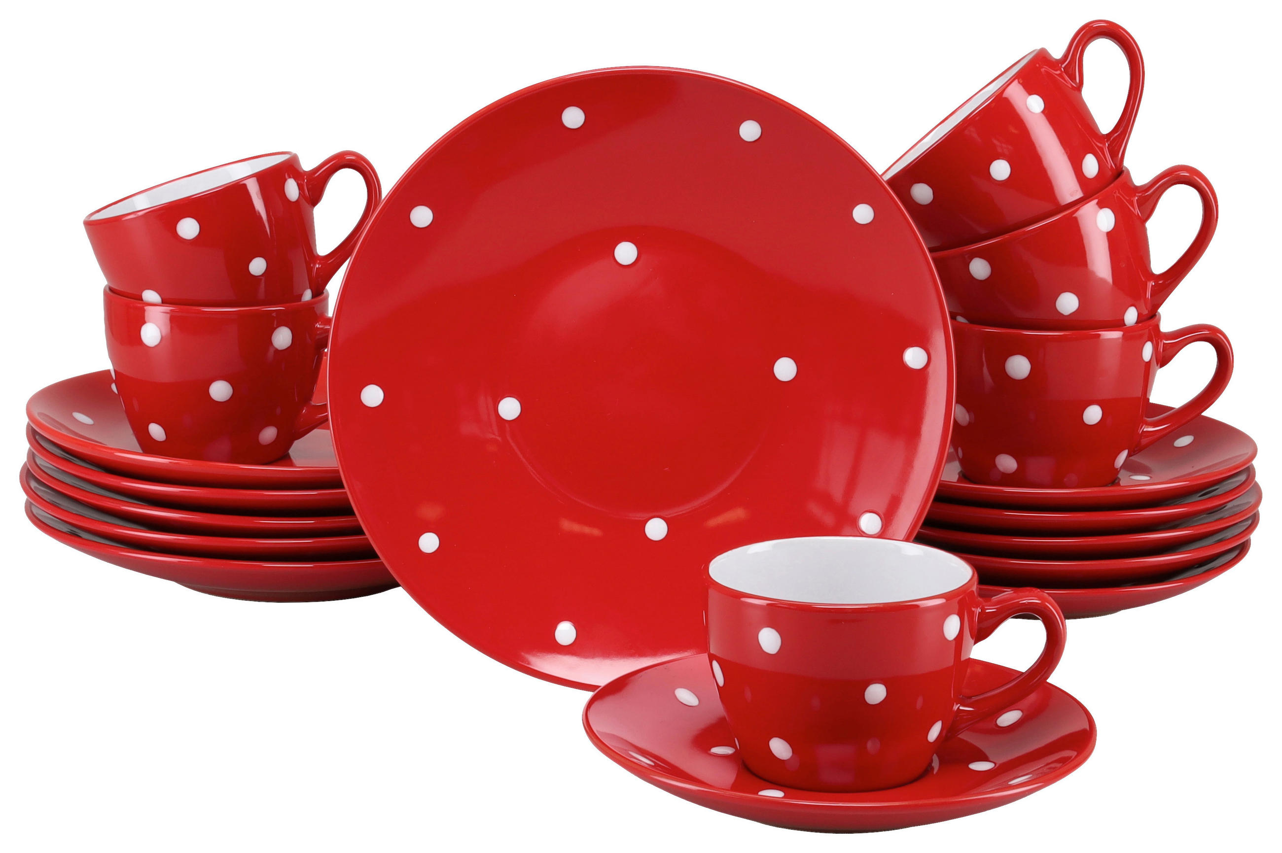KAFFEESERVICE Rot, Weiß Polka Dots bunt 18-teilig  - Rot/Weiß, Basics, Keramik - Creatable
