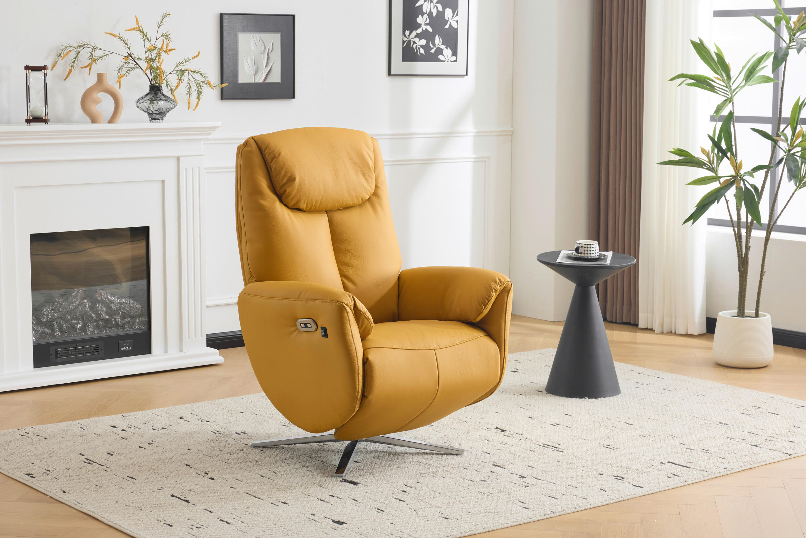 MASSAGEFÅTÖLJ i textil, läder gul  - kromfärg/gul, Design, metall/läder (79/110/85cm) - Livetastic