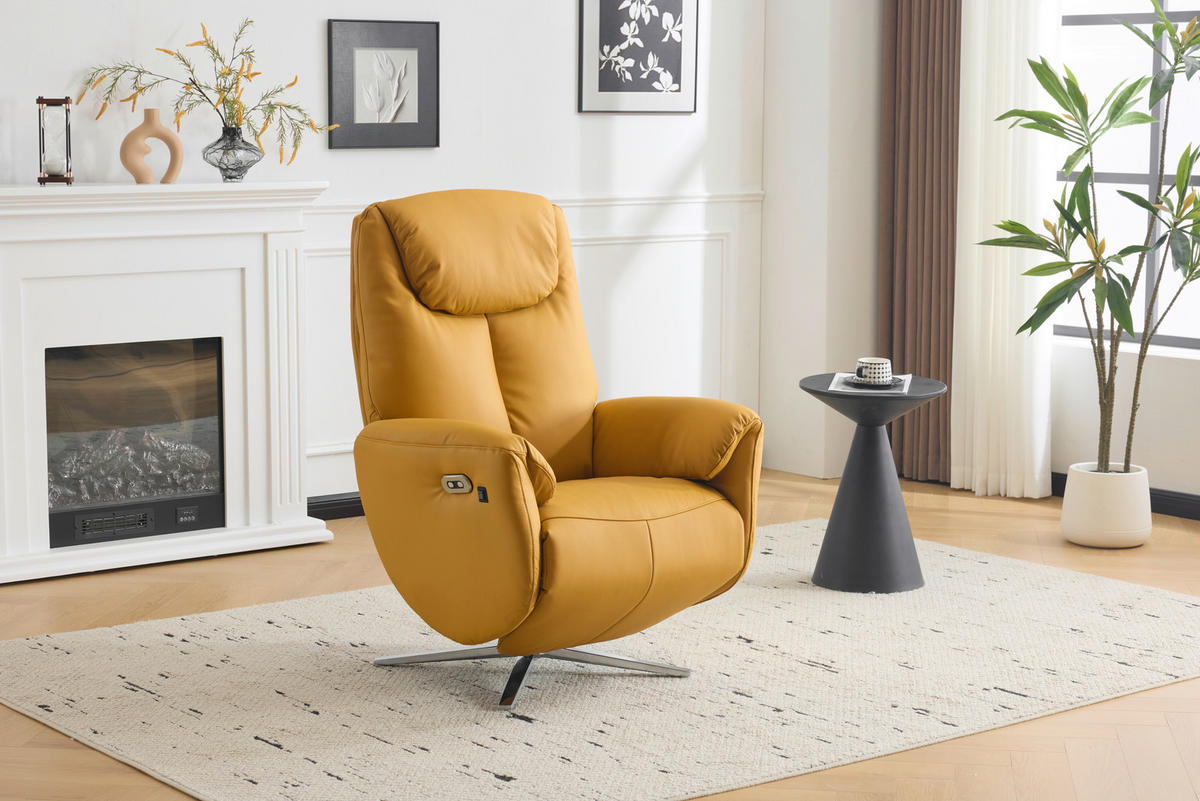MASSAGESESSEL Echtleder Lederlook Gelb    - Chromfarben/Gelb, Design, Leder/Textil (79/110/85cm) - Livetastic