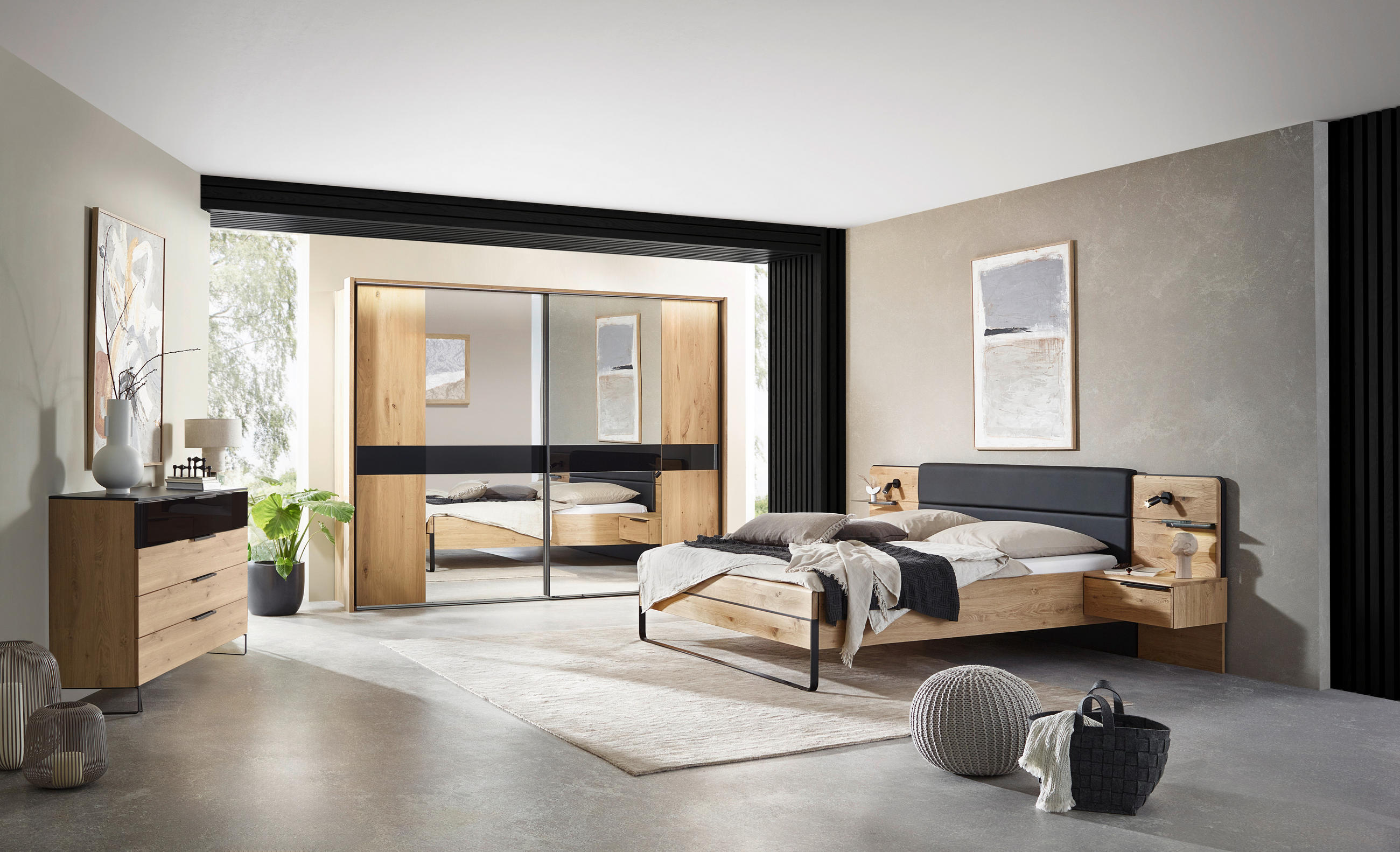 BETTANLAGE 180/200 cm  in Schwarz, Wildeiche   - Wildeiche/Schwarz, Design, Holzwerkstoff/Textil (180/200cm) - Dieter Knoll