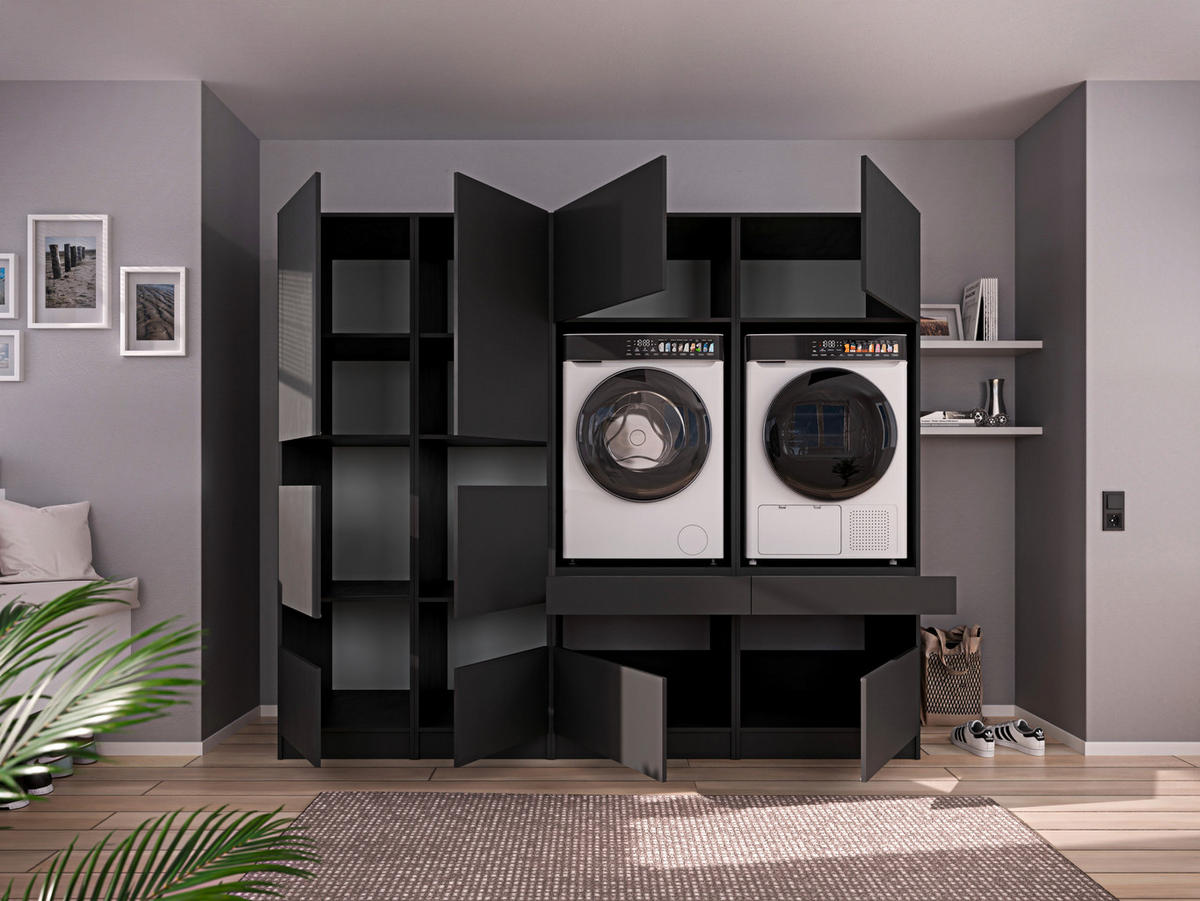 WASCHMASCHINENSCHRANK 68/200/68 cm  in Anthrazit  - Anthrazit/Schwarz, Design, Holzwerkstoff/Metall (68/200/68cm) - Milino