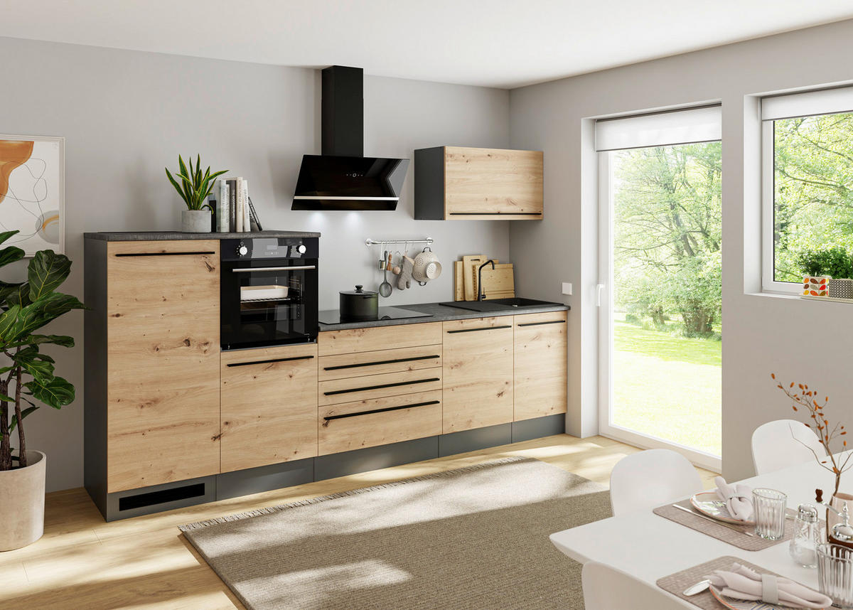KÜCHENLEERBLOCK  in Eiche Artisan  - Anthrazit/Schwarz, Basics, Holzwerkstoff/Kunststoff (320cm) - P & B
