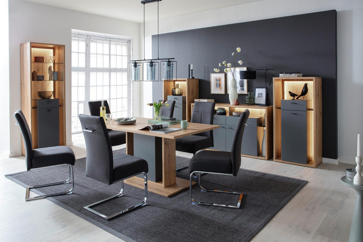 VYSOKÁ KOMODA, sivá, farba duba, 66/141/40 cm - sivá/farba duba, Design, kov/kompozitné drevo (66/141/40cm)