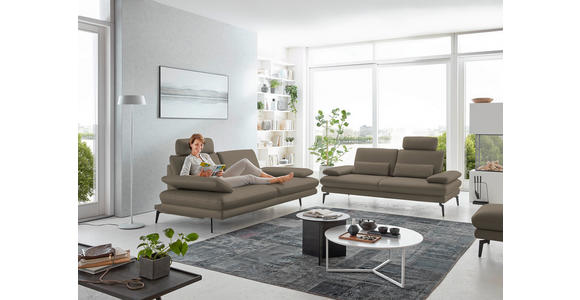 2,5-SITZER  in Echtleder Greige   - Greige/Schwarz, Design, Leder/Metall (196/86/104cm) - Dieter Knoll