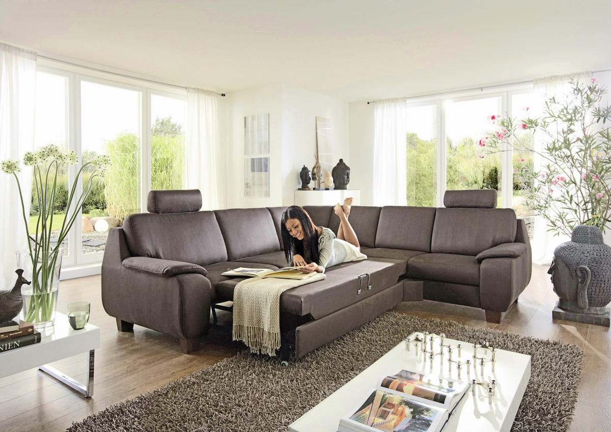 WOHNLANDSCHAFT Dunkelbraun  - Dunkelbraun, KONVENTIONELL, Holz/Textil (274/244cm) - Beldomo System