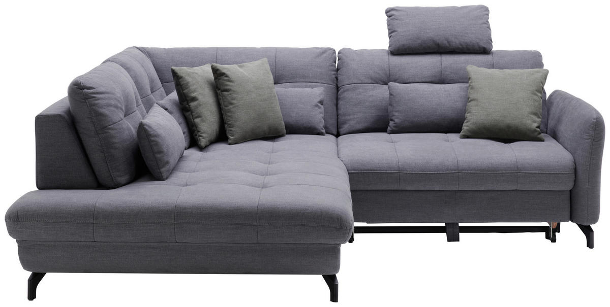 ECKSOFA in Flachgewebe, Leinenoptik Dunkelgrau  208/247 cm  - Dunkelgrau/Schwarz, Design, Textil/Metall (208/247cm) - Xora