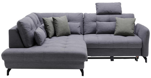 ECKSOFA in Flachgewebe, Leinenoptik Dunkelgrau  208/247 cm  - Dunkelgrau/Schwarz, Design, Textil/Metall (208/247cm) - Xora