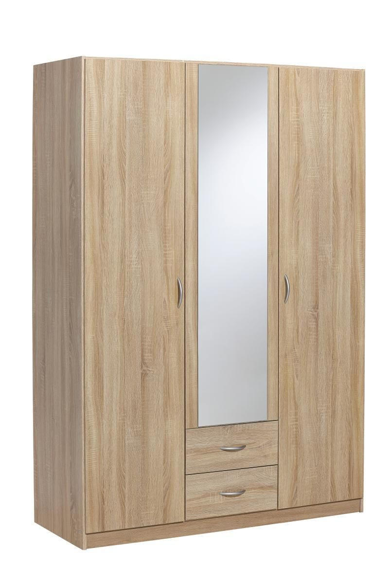 KLEIDERSCHRANK 136/197/54 cm 3-türig  - Silberfarben/Sonoma Eiche, Design, Holzwerkstoff/Kunststoff (136/197/54cm) - Boxxx