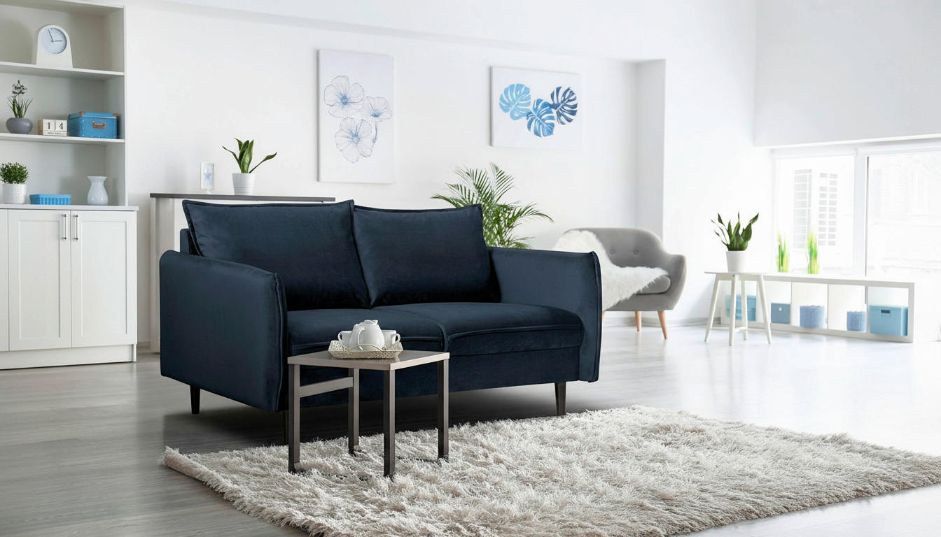 2-SITZER-SOFA JULI Samt Dunkelblau  - Schwarz/Dunkelblau, Design, Holz/Textil (138/86/100cm) - P & B