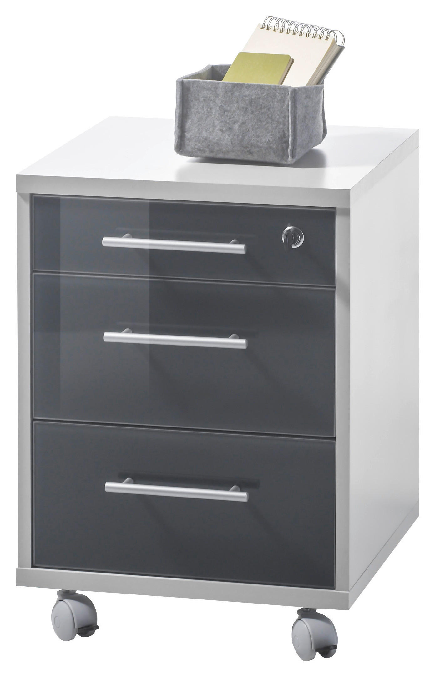 ROLLCONTAINER Graphitfarben, Hellgrau - Silberfarben/Hellgrau, Design, Glas/Kunststoff (40/56/40cm) - MID.YOU