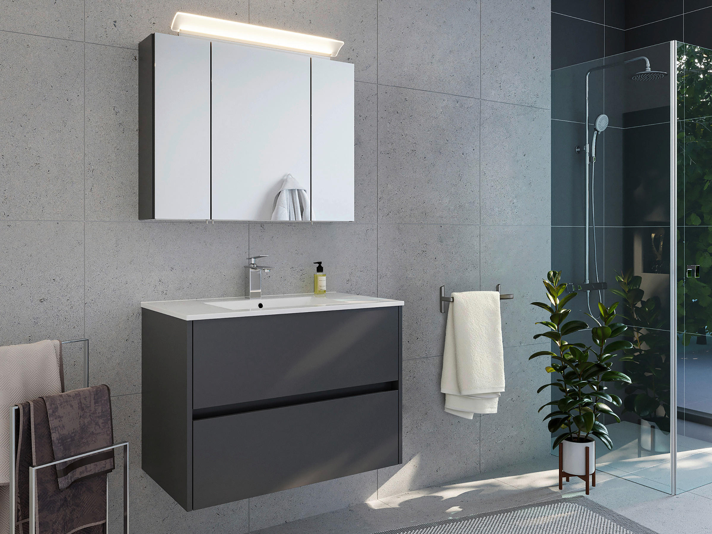 BADEZIMMER 2-teilig  in 80 cm  - Graphitfarben/Weiß, Basics, Keramik/Holzwerkstoff (80cm) - MID.YOU