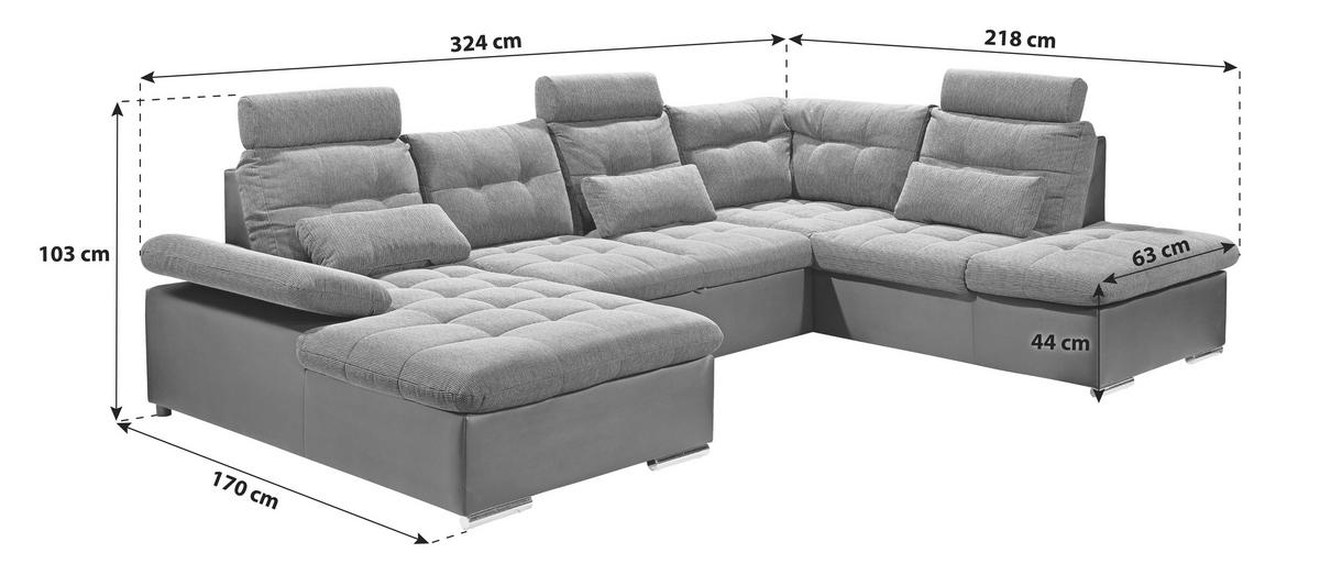 WOHNLANDSCHAFT Grau, Schwarz Webstoff  - Chromfarben/Schwarz, Design, Kunststoff/Textil (170/324/218cm) - MID.YOU