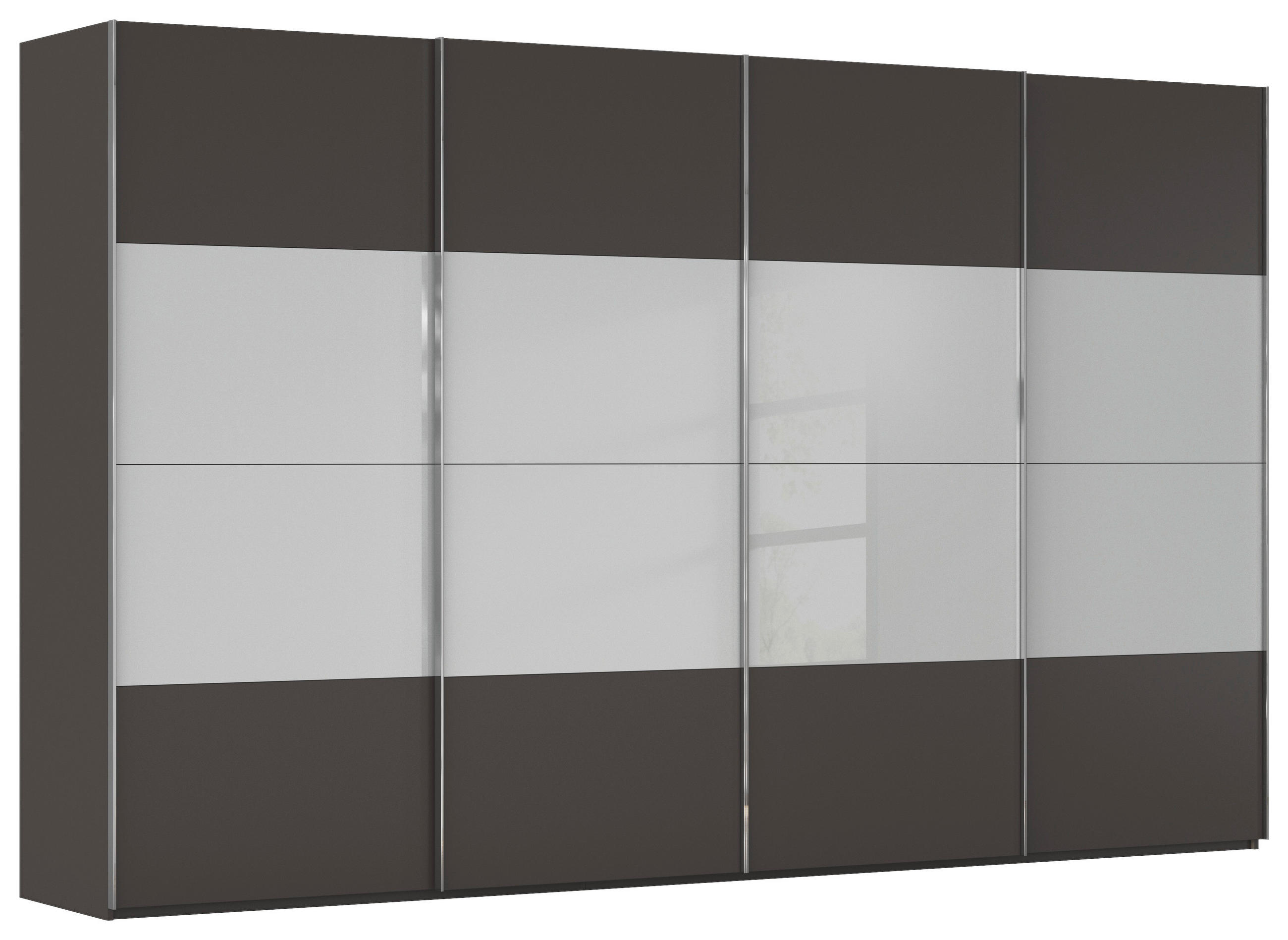 SCHWEBETÜRENSCHRANK 361/223/68 cm 4-türig Graphitfarben, Grau  - Chromfarben/Graphitfarben, KONVENTIONELL, Glas/Holzwerkstoff (361/223/68cm) - Novel