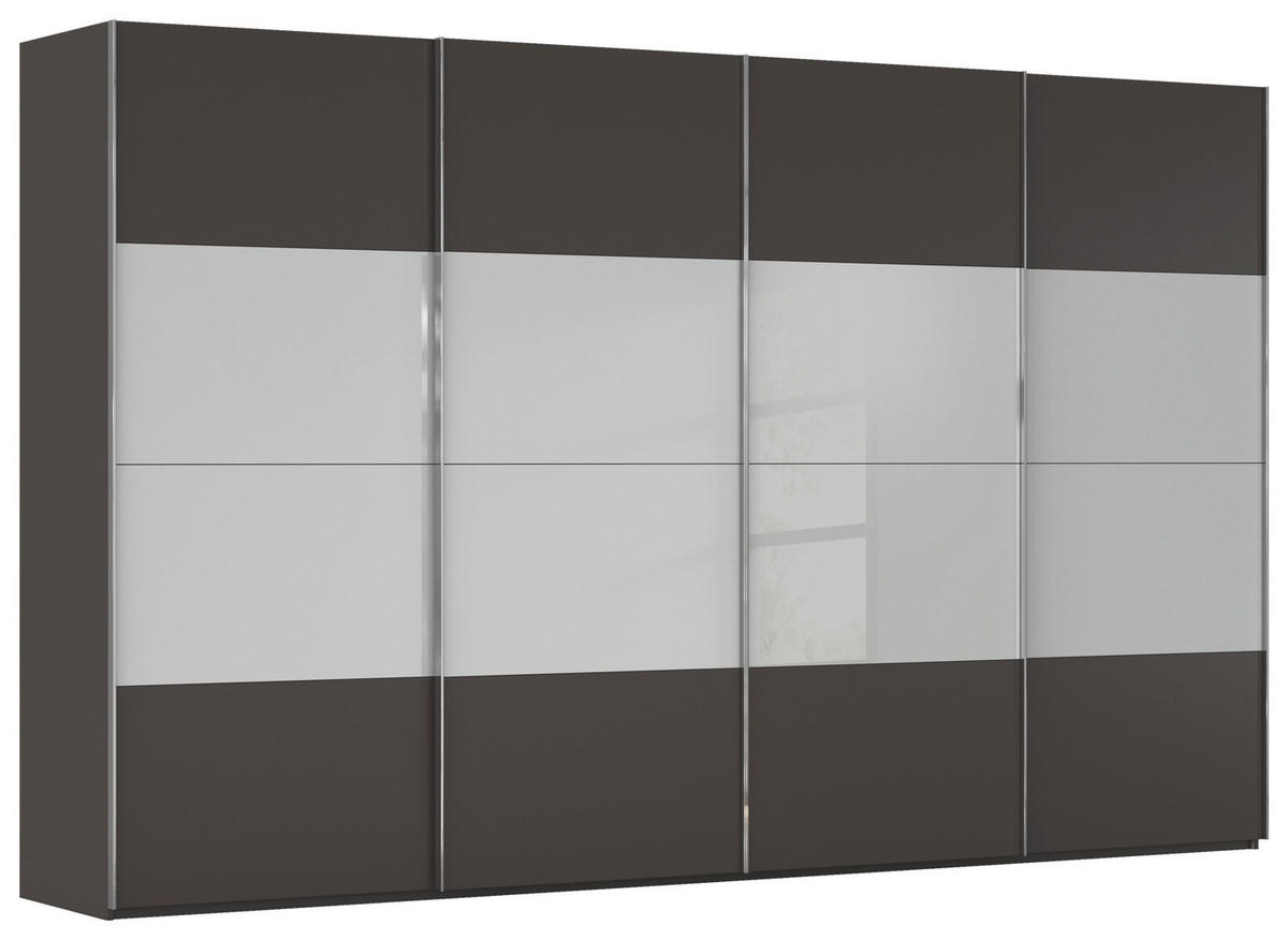 SCHWEBETÜRENSCHRANK 361/223/68 cm 4-türig Graphitfarben, Grau  - Chromfarben/Graphitfarben, KONVENTIONELL, Glas/Holzwerkstoff (361/223/68cm) - Novel