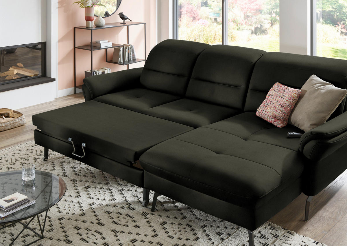 ECKSOFA in Flachgewebe Dunkelgrün  - Dunkelgrün/Schwarz, Konventionell, Textil/Metall (260/181cm) - Beldomo Speed