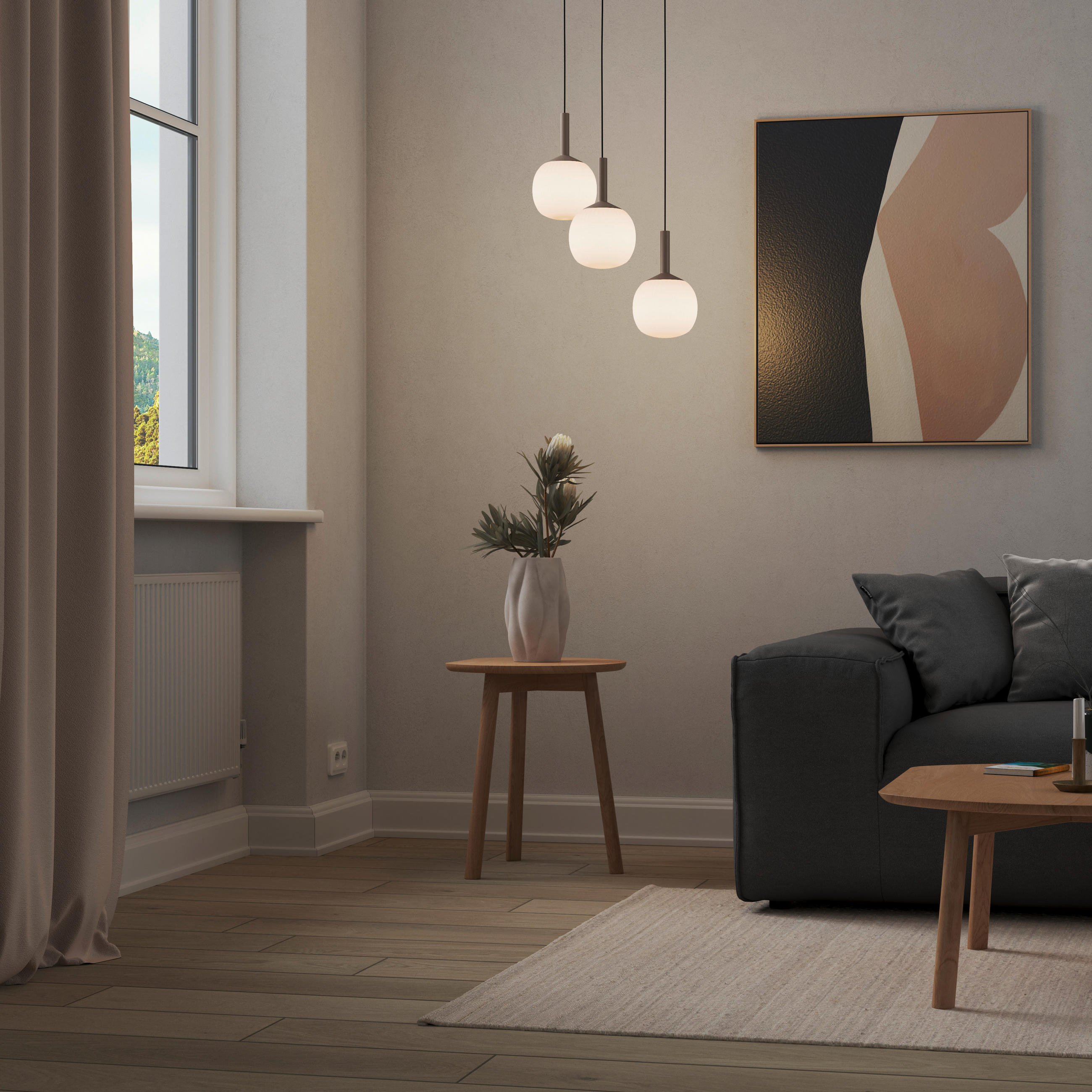 ZÁVESNÉ LED SVIETIDLO, 43/150 cm  - biela, Design, kov/sklo (43/150cm) - Novel