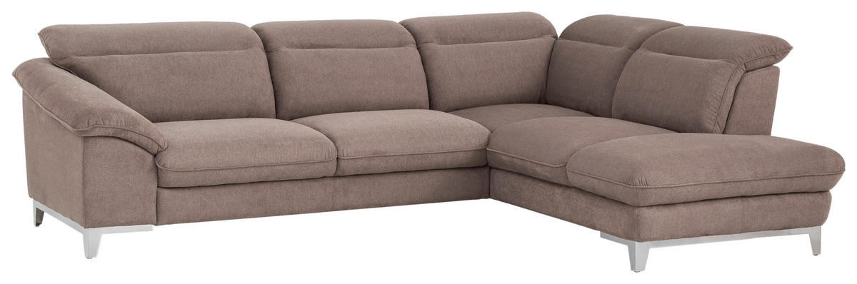 ECKSOFA Taupe Chenille  - Taupe/Chromfarben, Design, Textil/Metall (293/232cm) - Livetastic